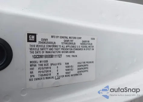 2005 Chevrolet Astro z USA, uszkodzony, nr VIN 1GCDM19X85B111127